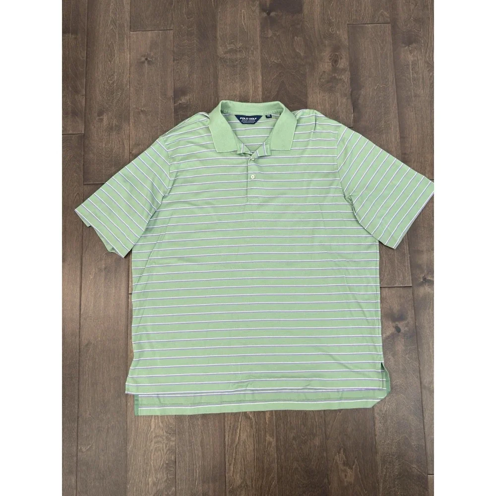 Vintage Ralph Lauren Polo Golf Shirt Mens 2XL Green Purple Striped Pima Cotton